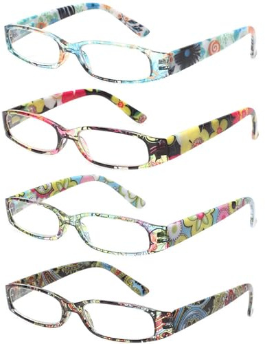 Kerecsen Women's Reading Glasses 4 Pairs Ladies Fashion Spring Hinge Readers (4 Pack Mix, 2.25)
