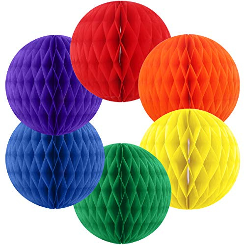 Binpeng Paper Honeycomb for Decorations Rainbow Honeycomb Tissue Balls for Party Decoration Set of 6 Paper Honeycomb Tissue Balls for Party Decoratio (Rainbow Honeycomb 6pcs 8 Inch)