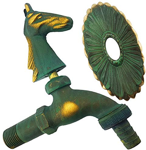 Nostalgie Auslaufventil 1/2 Zoll AG | Wasserhahn Antik nostalgisch | Pferdekopf patiniert