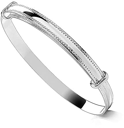 Old English Jewellers Solid Sterling Silver Baby Bangle with Bevelled Edge - Expanding Christening Gift
