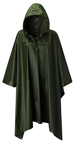 Rain Poncho Men's Bicycle Waterproof Outdoor Camouflage Raincoat with Hood Rain Jacket Rain Poncho Rain Cape Rain Jacket for Camping, Outdoor, Hunting or Fishing, Green, One size