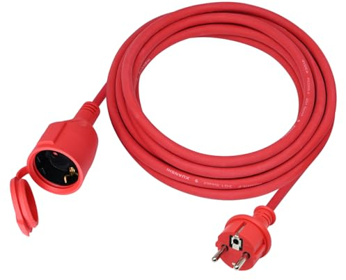 Verlängerungskabel Outdoor 4m für den Außenbereich, Gummi Verlängerung Stromkabel mit Schuko Stecker, IP44 Verlängerungsleitung 3G1,5 mm² Kabel, Elektrokabel außen, mit Schutzkappe, 3500w, Rot
