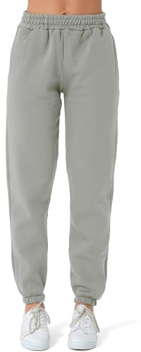 Smith & Solo Jogginghose Damen – Baumwolle Frauen Winter Sporthose, Laufhosen Fitness High Waist, Sweatpants Freizeithose Lang, Jogging Hose Trainingshose Warme Modern Grau/L