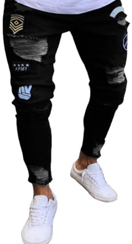 Jean Skinny Détruit pour Hommes Mode Slim Fit Pantalon Denim Styles Déchiré Stretch Élastique Pants Casual (as4, alpha, s, regular, regular, 2 Noir)