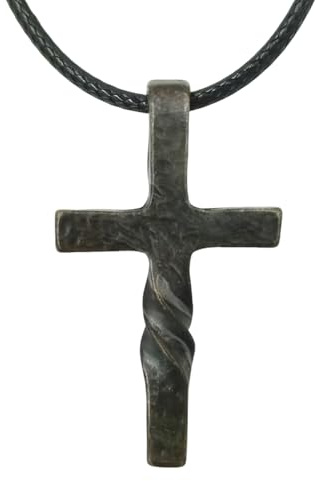 dsmrosp Handmade Cross Necklace, Retro Cross Necklace Steel Classic Twisted Cross Pendant Necklace,Long Leather Rope Necklace Jewelry,for Men Women Gifts (1PCS)