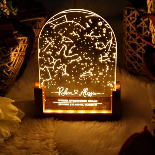 ZXH Luce notturna personalizzata con mappa stellare, mappa stellare, mappa delle costellazioni in acrilico, luci d'umore della notte che abbiamo incontrato, luce notturna con mappa stellare, regalo