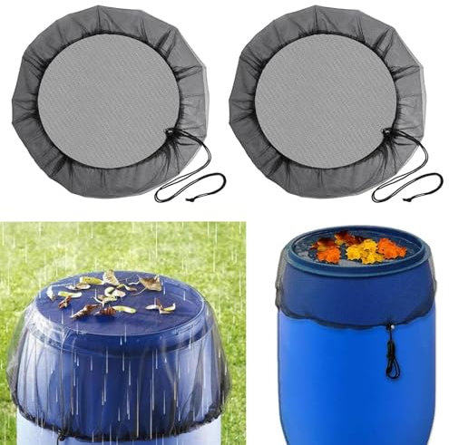 Regentonnen Netz, 2 Stück Hochwertige Regentonne Abdeckung mit Zugkordel, Wetterbeständiger Mückenschutz Regentonne Abdeckung, Schutz vor Laub, Insekt, 80cm Durchmesser Verstellbares Regentonnennet