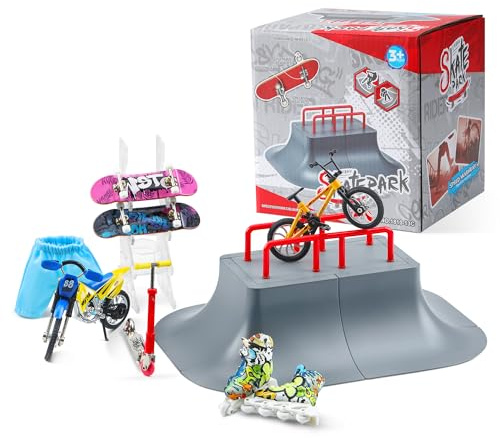 BROKIG Decktoy Finger Skateboard Park For Kids,Mini Fingerboard Skatepark Training Finger Boards Toys Ramp Set Kit Boys Gift (HB07)