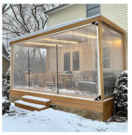 Tarps Grommets Heavy Duty Waterproof PVC Transparent，Zipper door transparent tarpaulin，0.5mm Clear Awning Canopy Patio Tent Enclosure，for Garage，Patio，Gazebo，Outdoor(H2.4xW7m/H7.8xW22.9ft)