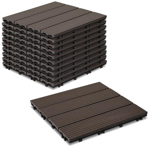 Cecaylie 33-pack WPC terrassplattor, kaffe balkongplattor 30 x 30 cm – 3 m², perfekt för utomhusbruk klickplattor för balkong, trädgård, terrass, golvbeläggning enkel, snabb och praktisk installation