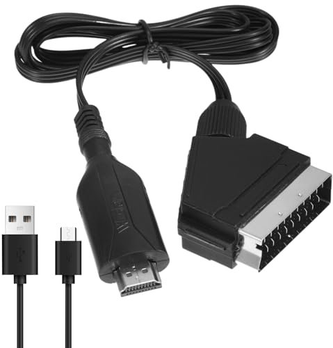 tlidfgeo HDMI auf Scart Konverter, Adapter HDMI auf Scart, 1080P/720P Video Audio Wandler mit HDMI Kabel, Unterstützt 16:9/4:3, PAL/NTSC, für HDTV, DVD, VHS, STB, PS3, Xbox