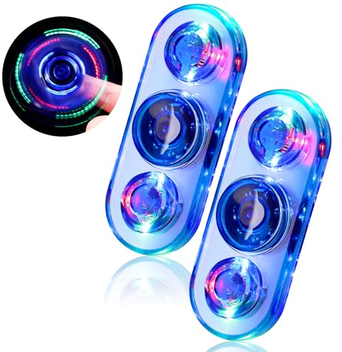SCIONE Pack de 2 Fidget Spinners LED para Niños y Adultos – Trompo Luminoso antiestrés, Juguete sensorial con 3 Modos, Brillo en la Oscuridad. Ideal para Fiestas y Regalos de cumpleaños (2X Azul)