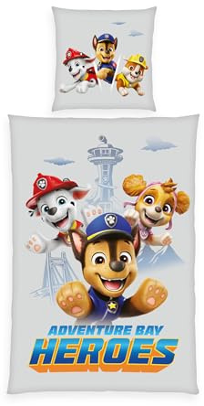 Herding Paw Patrol Ensemble de literie en Flanelle, taie d'oreiller 65 x 100 cm, Housse de Couette 160 x 210 cm, avec Patte de Boutonnage, 100% Coton/Flanelle