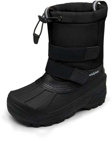 windyhole Boys Girls Waterproof Winter Warm Snow Boots Durable Anti-Slip Kids Winter Boots(Black,1 Big Kid)