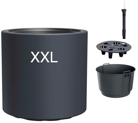 MELTOM Blumentopf mit Einsatz & Bewässerungssystem – Rund & Modern – Frost- & UV-beständig – Kunststoff Pflanzkübel für Innen & Außen – (Anthrazit, XXL)