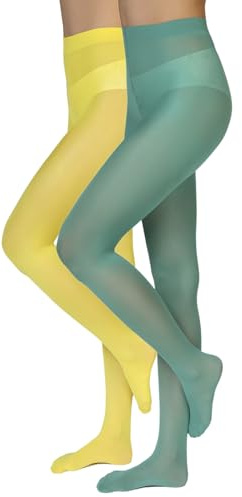 Annes styling enkla damtights 40 denier matt semi-ogenomskinlig mikrofiber klassiska strumpbyxor Zarra, 2-PK Giallo/Verdino, XL