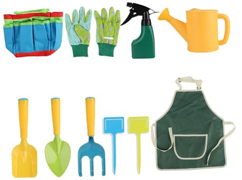 Trrymbbe 9-teiliges Gartengeräte-Set für Kinder, Gartengeräte für Kleinkinder, inklusive Schaufel, Rechen, Kelle, Gießkanne, Gartenhandschuhen, Lernspielzeug für Kinder