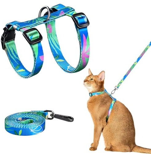MOTIBACK H-Style Cat Harness and Lead Set, Adjustable & Lightweight Escape-Proof Kitten Harness for Small to Large Cats, Comfortable for Outdoor Walking (Green, S)