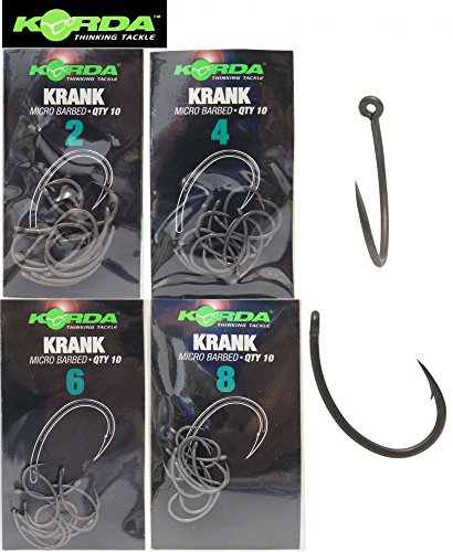 Korda Krank Barbed Hooks, Size 6, High-Carbon Steel, Ideal for Various Rigs, Short Curved Shank, Beaked Point, Strong and Sharp for Reliable Hooking Efficiency