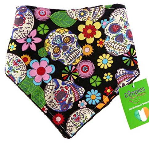 Dimples Hundehalstuch - Mexikanische Totenköpfe Schwarz - Halstuch für Kleine, Mittlere und Große Hunde, Welpen und Katzen - Besitzer Geschenk - Handgemachtes Accessoire 25cm