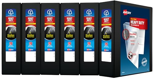 Avery Heavy-Duty View Binder, 2 One Touch Slant Rings, 500-Sheet Capacity, DuraHinge, Black, Case Pack of 6 (79692)
