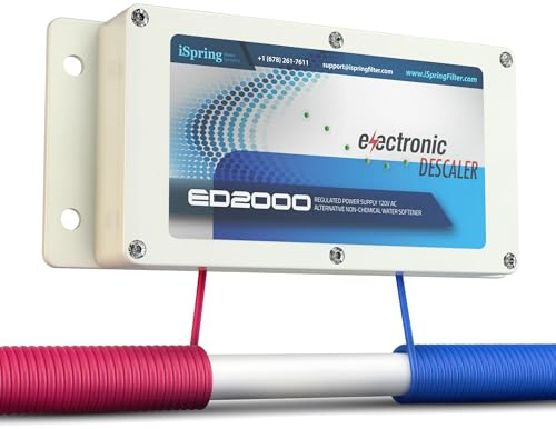 iSpring ED2000 Whole House Water Descaler, Alternative Electronic Salt-Free Hard Water Conditioner, Reduces Limescale Prevent Deposits Build-up, Different from a Water Softener
