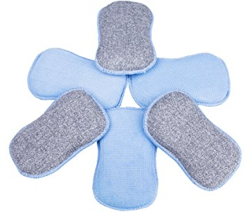 LTWHOME ﻿Zweiseitig Spülschwamm Scheuerlappen Scheuerschwämme mit Mikrofaser für Küche Geschirr 16.5 x 10 x 2 cm(6 Stück)
