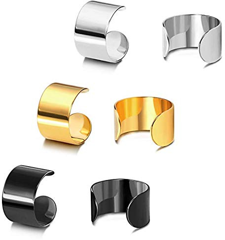 YZstyle High Polished Stainless Steel Punk Rock Ear Cuffs Helix Cartilage Clip on Wrap Punk Earrings for Women Men Non Piercing Adjustable (3 Pairs (Silver+Gold+Black) E050)