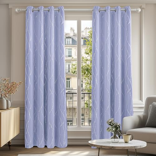 Deconovo Dot Line Decorative Super Soft Thermal Insulated Energy Saving Blackout Curtains for Living Room Light Purple 46 x 90 Inch 2 Panels