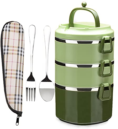SANQIAHOME 3 strati portapranzo in acciaio inox,sigillare, Lunch Box con manico,verde