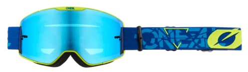 O'NEAL | Fahrrad- & Motocross-Brille | MX MTB DH FR Downhill Freeride | Verstellbares Band, optimaler Komfort & Belüftung | B-20 Goggle Strain V.22 | Erwachsene | Blau Neon-Gelb Verspiegelt | OneSize