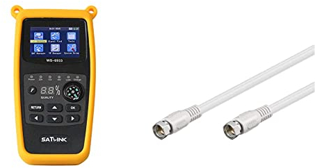 Buscador de satélites Digital Satlink WS-6933 HD DVB-S para Acampada + Aparato de medición EUDVB-S2 8PSK Sat + Goobay BKF Cable Conector de satélite, Blanco