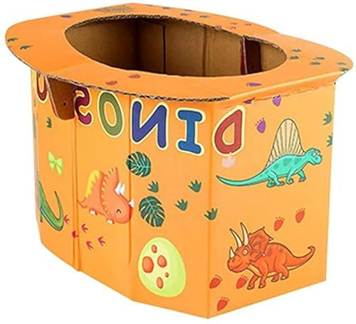 Faltbares Töpfchen für Kinder, tragbare Kindertoilette für unterwegs, tragbares Kinder-Outdoor-Töpfchen, faltbarer Kindertoilettensitz aus Wellpappe (Gelber Dino)