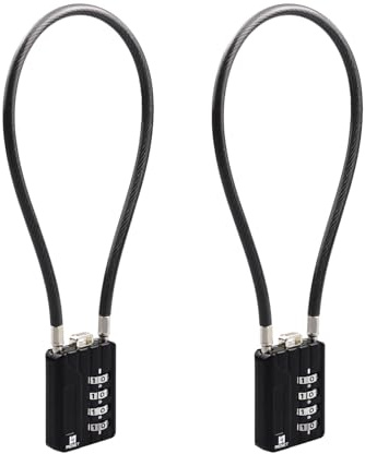 RESET-204 (2 Pack) 4 Digit Combination Padlock with 12 inch(30 cm) Flexible Long Cable for Locker Lock, Luggage,Suitcase, Bike, Bin, Trash Can, Case, Toolbox, Helmet, 5 mm Diameter, Black