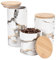 WHOLE HOUSEWARES Elegant Faux Marble Ceramic Canister Set - 3 Piece, White with Bamboo Tops - Ideal for Kitchen Storage of Coffee, Tea, Sugar, and Dry Goods