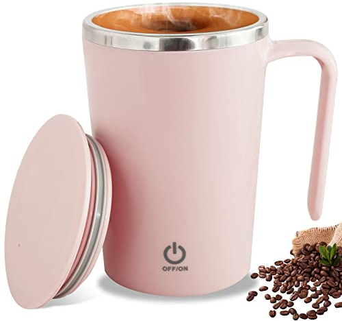 400ML Self Stirring Electric Coffee Mug - Automatic Mixing Cup, USB Rechargeable, Stainless Steel, Auto Magnetic Travel Cup for Milk, Tea, Hot Chocolate, Cocoa (Pink)