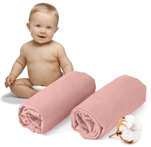 Dreamzie - 2er-Set Spannbettlaken 40x80 cm - Oeko-Tex Zertifiziert, 100% Baumwolle, atmungsaktives Spannbetttuch Jersey Baby, 150 g/m² - Rosa