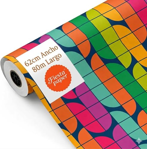 Presentpappersrulle, stor rulle 62 cm x 100 m • RETRO FÄRGER • Perfekt för: Business Stores Commerce Wrap Presenter Födelsedag Baby Shower Bröllopsdekoration [FP Party Paper]