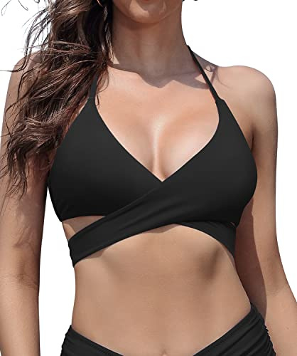 SHEKINI Haut de bikini dos nu pour femme - Haut de maillot de bain rembourré dos nu, Noir , M