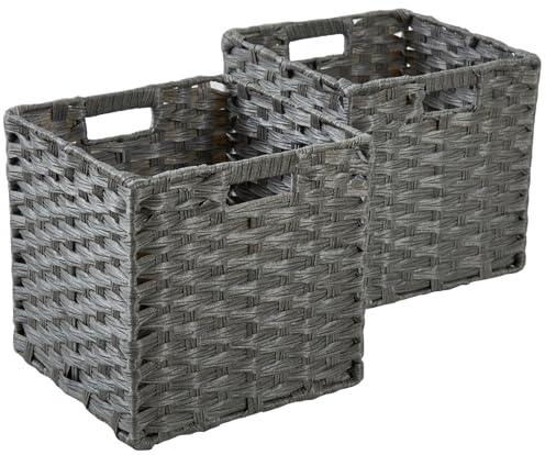SOCOHOME Cesta de almacenaje,28x28x28 Cajas de almacenaje de ratán sintético para juguetes Ropa Estantería Guardería Armario Impermeable, No Moho(Gris, 2 Piezas)