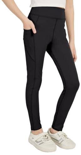 zffriction Sportleggings Mädchen Lang Sporthose mit 2 Taschen Schwarze Leggings Kinder Turnhose Gymnastikhose für Jogging, Training, Yoga (DE/NL/SE/PL, Numerisch, 140, Regular, Schwarz)