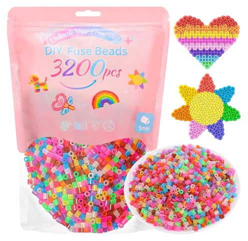 VYYTYYA Perles à repasser,3 200 pièces, 11 couleurs, Perle a Repasser 5 mm,Perles DIY adaptées pour les enfants de 6 ans et plus, idéales pour les anniversaires, le Nouvel An et Thanksgiving
