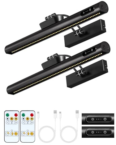 OUTON 15.7 Rechargeable Picture Light with Remote & Touch, Magnetic Battery Operated Art Light, 3-Color Dimmable, 4000mAh, Timer, Power Indicator, Wireless for Wall Paintings, Mirrors, Gallery- Black