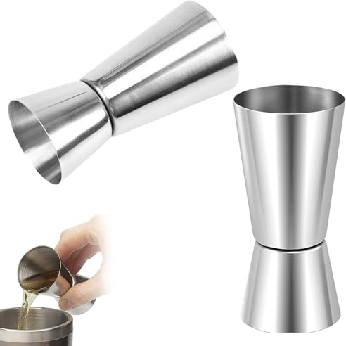 Set of 2 Stainless Steel Double Jiggers – 25/50ml Spirit Measure Cups for Cocktails, Bartending & Home Bar – Durable, Dishwasher Safe, Professional Drink Measuring Tools