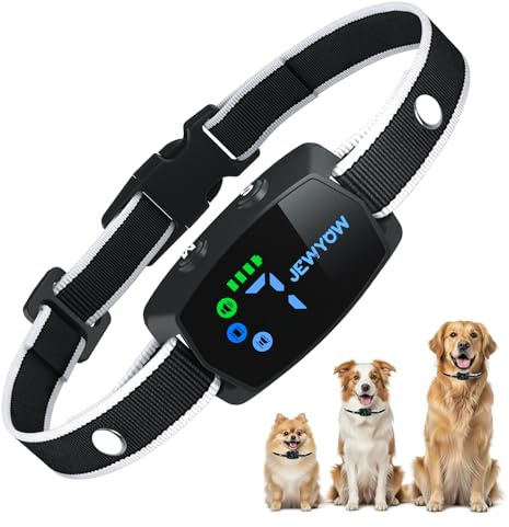 Jewyow Collier Anti Aboiement Chien, Détection Intelligente des Aboiements,3 Modes Beep/Vibration/Beep&Vibration, 7 Sensibilité, Étanche IP67, Collier Anti Aboiement Convient à Tous Les Chiens