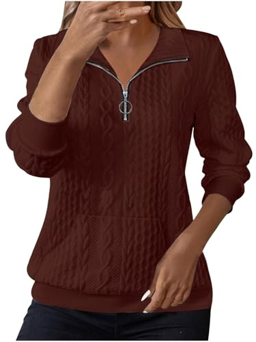 Sweatshirts Jumpers for Women UK Jumpers Lapel Half Zip Pullover Knit Cable Ladies Sweatshirt Long Sleeve Tops Fall Winter Sweaters Warm Tunics for Office Hoodies Outfit Clothing