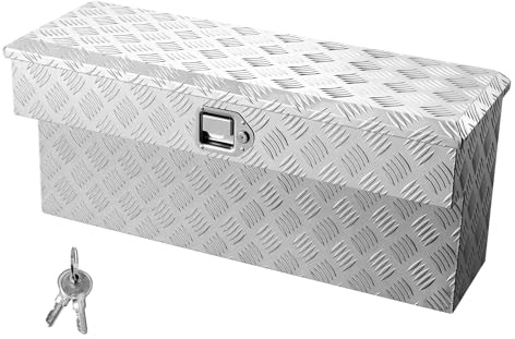 VEVOR Caja de Herramientas para Caja de Camioneta, de Aluminio, con Dibujo, Cerradura y Llave, Ideal para Camioneta, RV, Remolque, Patrón de Perfil de Cinco Barras, 864 x 305 x 390 mm, Plata