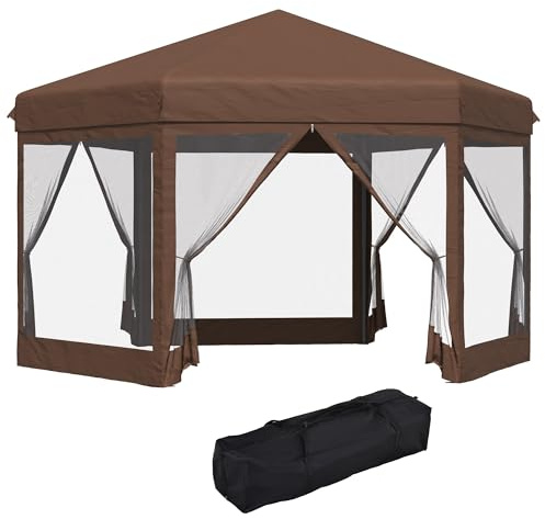 Pabellon de Jardin Pop-up Gazebo Plegable Hexagonal de 3,5 m x 4, toldo Tipo Carpa, Refugio Solar for Patio, Fiestas al Aire Libre, con mosquitera