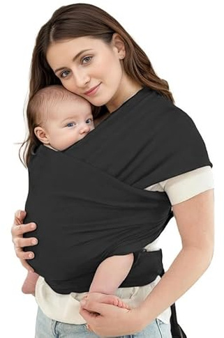 Baby Wrap Sling - Hip-Healthy Certified Ergonomic Carrier for Newborn to Toddler (3-15kg), No More Frustrating Buckles, Ultra-Soft Breathable Cotton, Hands-Free for Fussy Babies & School Runs (Black)