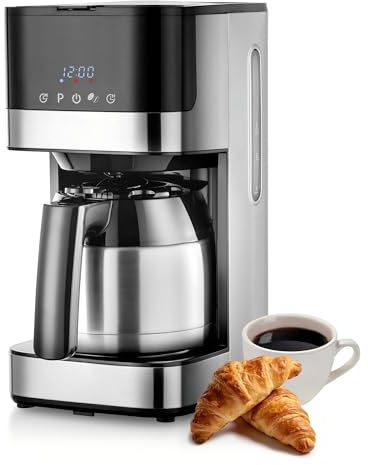 KEINVE Edelstahl Kaffeemaschine mit timer, 24H programmierbar, LED Display, Warmhalteplatte, Abschaltautomatik, Tropfstopp, 900W, Filterkaffeemaschine mit Thermokaraffe, 10 Tassen, 1 Liter
